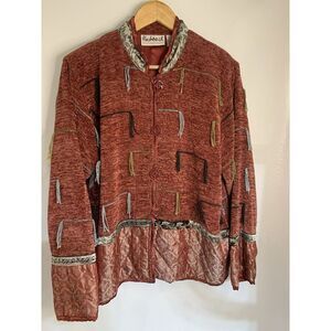 Flashback Plum Red BOHO Floral Women's Sz‎ M Cotton Blend Button Flashy 2 Tone